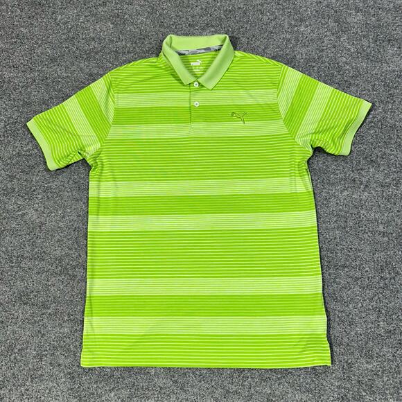 Puma Green Striped Short Sleeve Collared Golf Polo Shirt Men’s Size Large - Picture 1 of 8